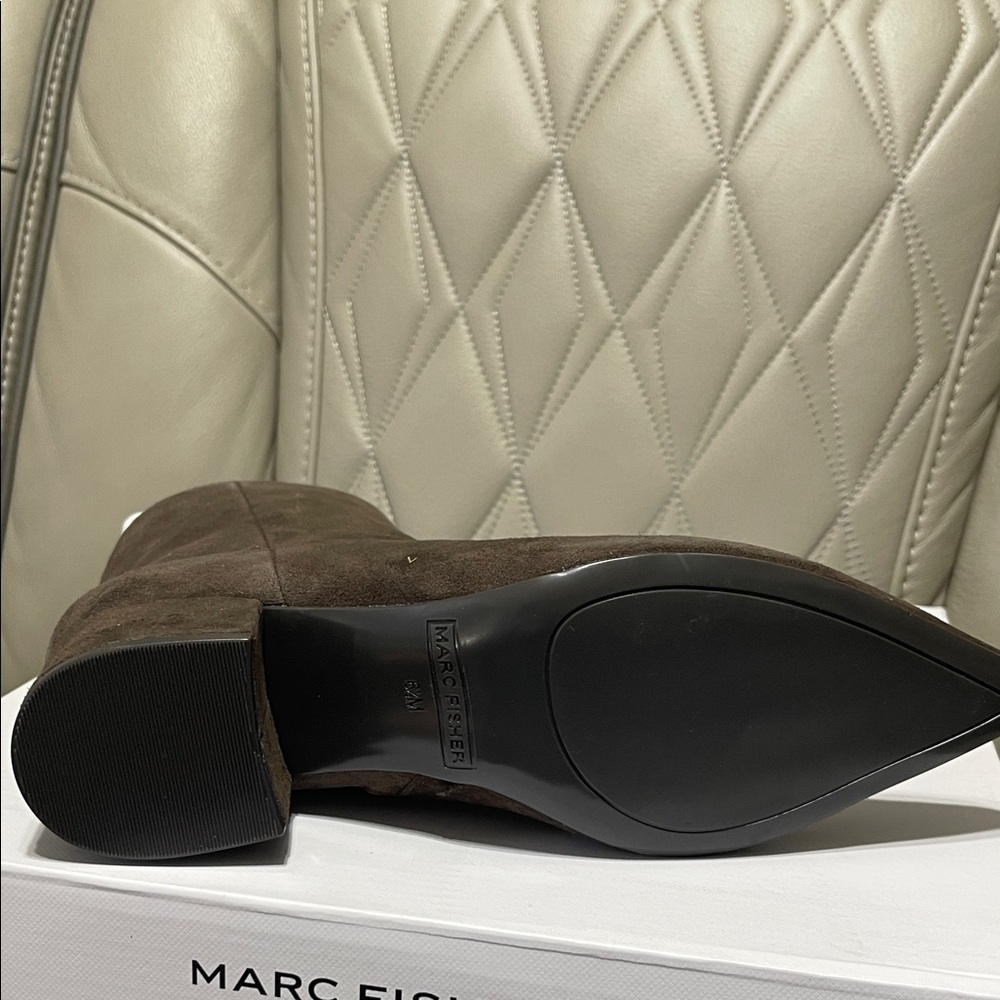 Marc Fisher Brown Suede Pointed Toe Block Heel Booties - Picture 8 of 12